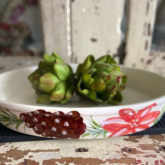 Sara Hand painted Ceramic Casserole Dish Double Handled Made in Italy Holiday - Picture 1 of 8
